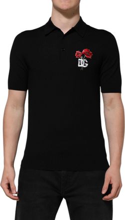 Dolce & Gabbana Black Wool Logo Floral Short Sleeve Mens T-shirt
