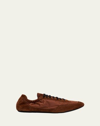 Prada Mens Collapse Nylon and Suede Low-Top Sneakers
