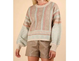 Very J Womens Oversized Cozy Printed Knit Sweater In Sage