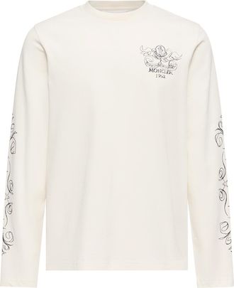 Moncler Moncler Logo Motif Cotton Long Sleeve T-shirt, Men, White, Size: 3xl