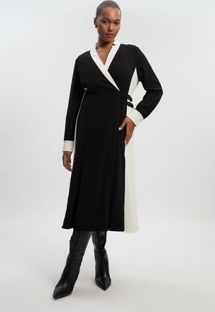 Karen Millen Womens Plus Size Tailored Crepe Buckle Waist Midi Shirt Dress - Monochrome Multi - Size 22 UK