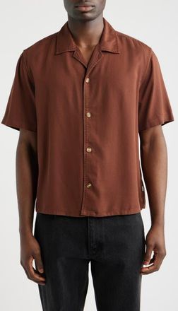Wax London Curzon Solid Twill Camp Shirt in Brown at Nordstrom, Size Xx-Large