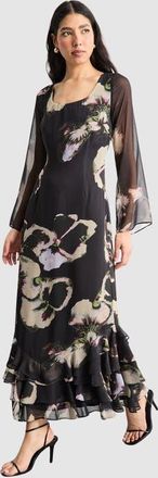 Warehouse Printed Scoop Neck Ruffle Hem Midi Dress in Floral at Nordstrom, Size 4