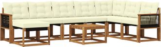 vidaXL Conjunto De Sof&aacute;s De Exterior 9 Uds. Natural Y Crema Vidaxl