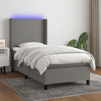 vidaXL Cama Box Spring Colch&oacute;n Y Luces Led Tela Gris Oscuro 90x200 Cm Vidaxl