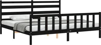 vidaXL Vidaxl - Estructura De Cama Con Cabecero Madera Maciza Negro 200x200 Cm