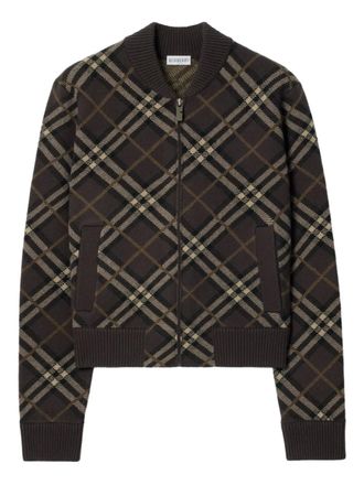 Burberry Check zip-up bomber jacket - women - Wool/Cashmere/Polyamide/Elastane - L - Brown