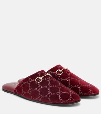 Gucci Horsebit GG embellished velvet mules