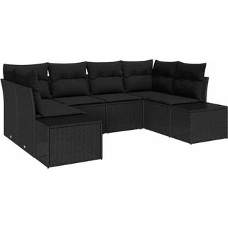 vidaXL Conjunto De Sof&aacute; De Jard&iacute;n Con Coj&iacute;n 6 Pcs Negro Polirat&aacute;n