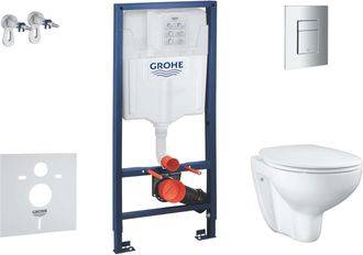 GROHE Solido - Conjunto De M&oacute;dulo De Instalaci&oacute;n Empotrado, Inodoro Y Asiento Bau Ceramic, Softclose, Pulsador Even, Cromo Sani15bb1100