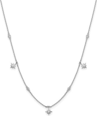 Diamond2Deal Sterling Silver 7 Stone 7 Star Stations Cubic Zirconia Necklace 16 with 2 inch Ext