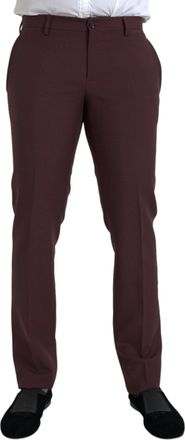 Dolce & Gabbana Maroon Wool Men Slim Fit Dress Mens Pants