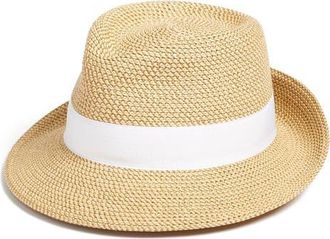 Eric Javits Classic Squishee Straw Packable Fedora Sun Hat in Peanut/White at Nordstrom