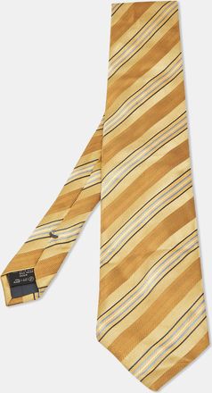 Ermenegildo Zegna Ochre Yellow Diagonal Striped Silk Traditional Tie