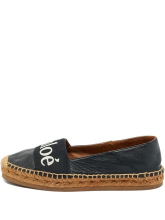 Chlo&eacute; leather logo-printed espadrilles - Black