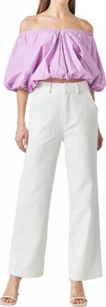 endless rose Cropped V-Neck Puff Sleeve Top In Lilac