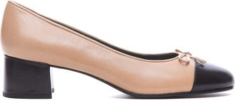 Tory Burch Ballet Flats With Bow Detail And Bi-color Toe In Smooth Leather