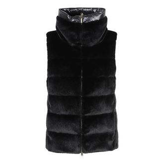 Herno Vests, female, Black, Size: XS Faux Fur Down Vest