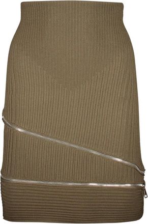 ADĀMO Andrea Adamo Geribbelde Gebreide Minirok met Ritsen - Dames - Korte rokken - Groen - M - Polyester - Rokken
