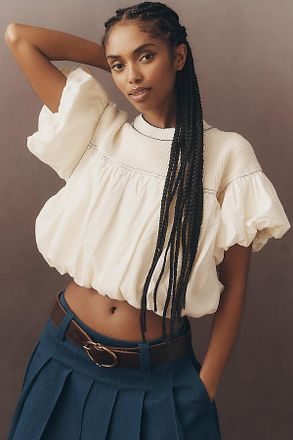 Pilcro Linen Blend Short-Sleeve Bubble Top