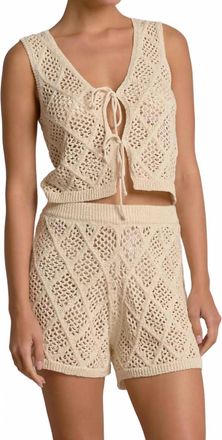 Elan Crochet Tie-Front Vest In Natural