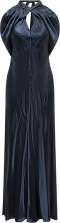 Alberta Ferretti Blue Solid Halter Neck Maxi Dress