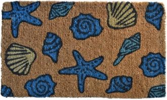 Imports Decor Beach Seashell Coir Doormat, Coconut Fiber Door Mat with Starfish Pattern for Indoor Outdoor Entrance