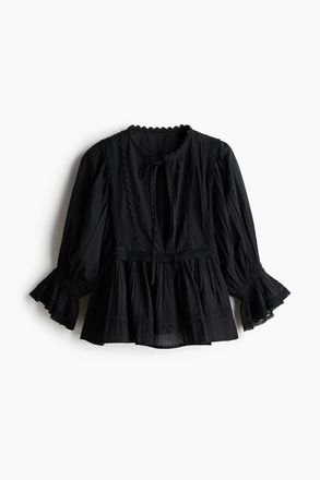 H&M Baumwollbluse mit Spitzenbesatz - Schwarz
