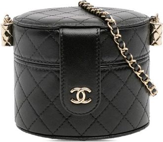 Chanel 2021 Mini Quilted Lambskin Round Vanity Case with Chain crossbody bag - Black
