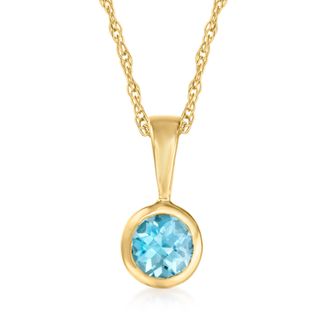 RS Pure by Ross-Simons Swiss Blue Topaz Pendant Necklace in 14kt Yellow Gold