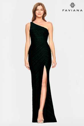 Faviana Hot Stone One-Shoulder Prom Dress In Black