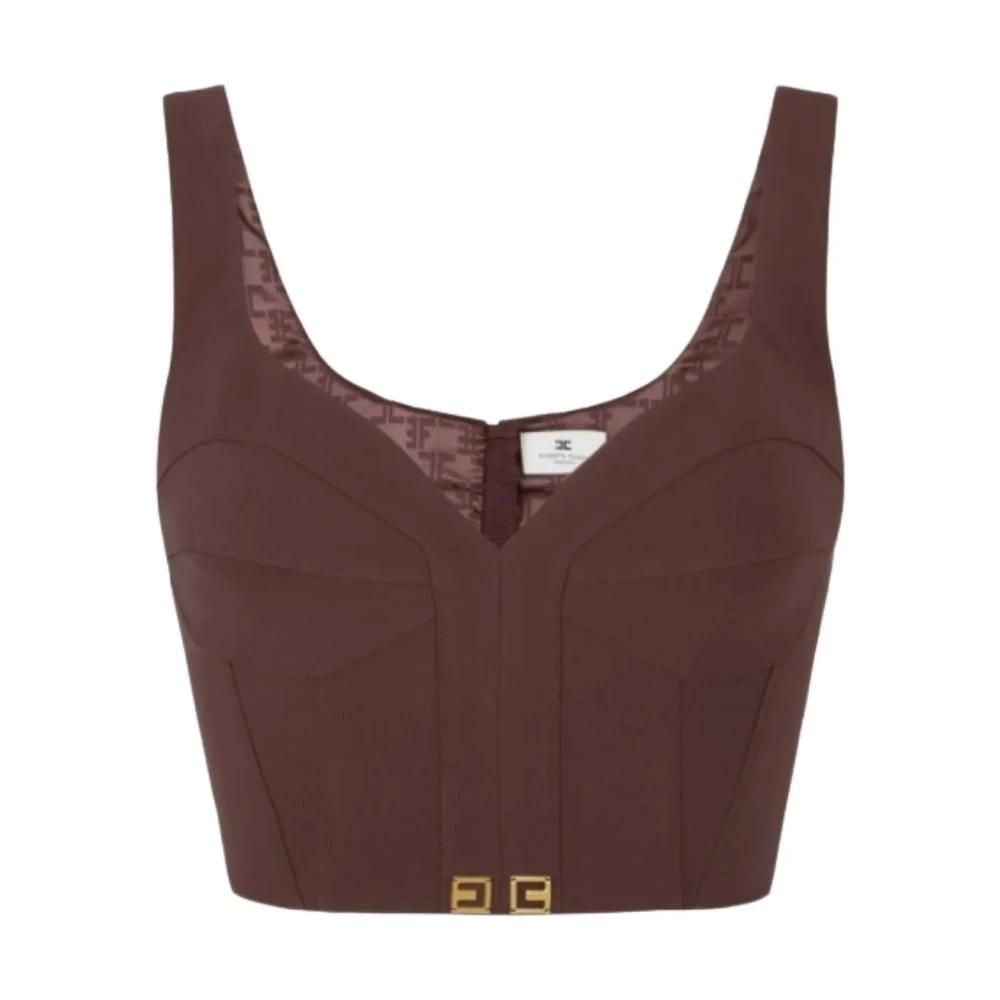 Elisabetta Franchi Femme, Tops, Brun, Taille: 36 FR Top en crêpe