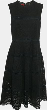 Carolina Herrera Black Cutwork Cotton Sleeveless Midi Dress