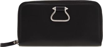 Roberto Cavalli Black Zip-Around Leather Wallet with Logo Plaque