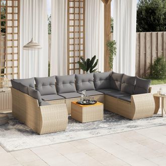 vidaXL Juego De Sof&aacute;s Jard&iacute;n Con Cojines Beige 10 Pzas Rat&aacute;n Sint&eacute;tico Vidaxl
