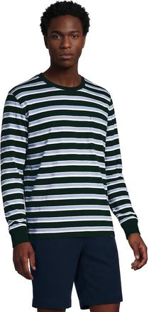 Lands End Super-T Long Sleeve T-Shirt with Pocket in Green Gables/clearlake Stripe at Nordstrom, Size Xx-Large