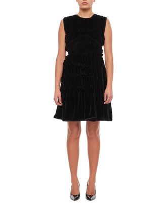 Cecilie Bahnsen Sleeveless Velvet Dress with Ruffle Detailing