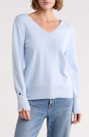 T Tahari V-Neck Snap Cuff Sweater in Crystal Clear at Nordstrom Rack, Size X-Large