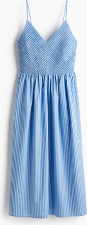 H&M Baumwollkleid mit gesmoktem Oberteil - Blue