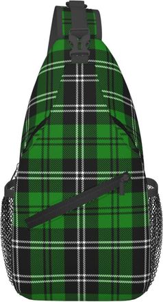 Generic Green Cage Tartan Plaid Scottish Sling Bag With Zipper Chest Bag Breathable Crossbody Bags For Shopping Casual Camping