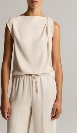 Vince Draped Shoulder Sleeveless Blouse in Blush Cloud at Nordstrom, Size 14