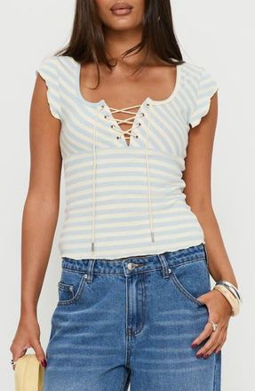 Princess Polly Jacenda Lace Up Top in Blue Stripe at Nordstrom, Size 12