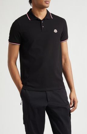 Moncler Tipped Cotton Piqu&eacute; Polo in Black at Nordstrom, Size Xxx-Large