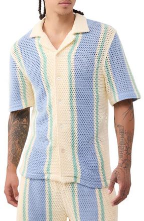True Religion OG Stitch Camp Shirt in Winter White /Blue Bell at Nordstrom, Size Medium