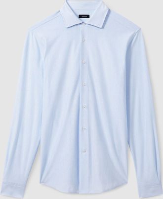 Reiss Valdo Blue Stripe Cotton-blend Cutaway-collar Striped Shirt, XS, Camel & white