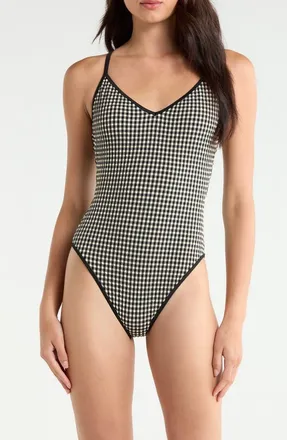 Sanctuary High Cut One-Piece Swimsuit in Black/cream at Nordstrom, Size X-Small