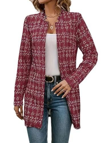 Generic Blazer pour Femme Veste Blazer en Tweed À Carreaux pour