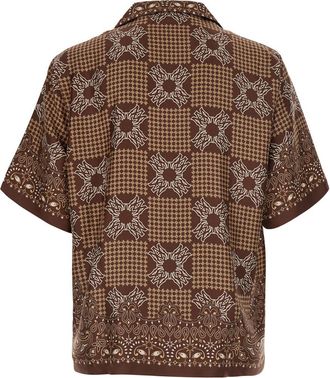 Amiri Mens Bowling Shirt Brown Silk