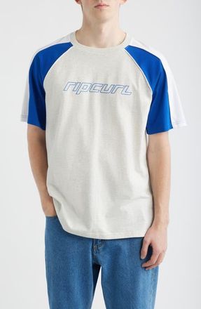 Rip Curl Logo Panel T-Shirt in Grey/Electric Cobalt at Nordstrom, Size Xx-Large
