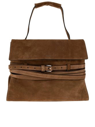 Moschino Brown Large Rectangular Suede Handbag With Belts